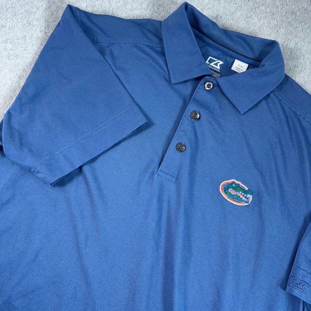 Cutter & Buck Polo Shirt Mens M Blue Striped Florida Gators CB DryTec Golf Short